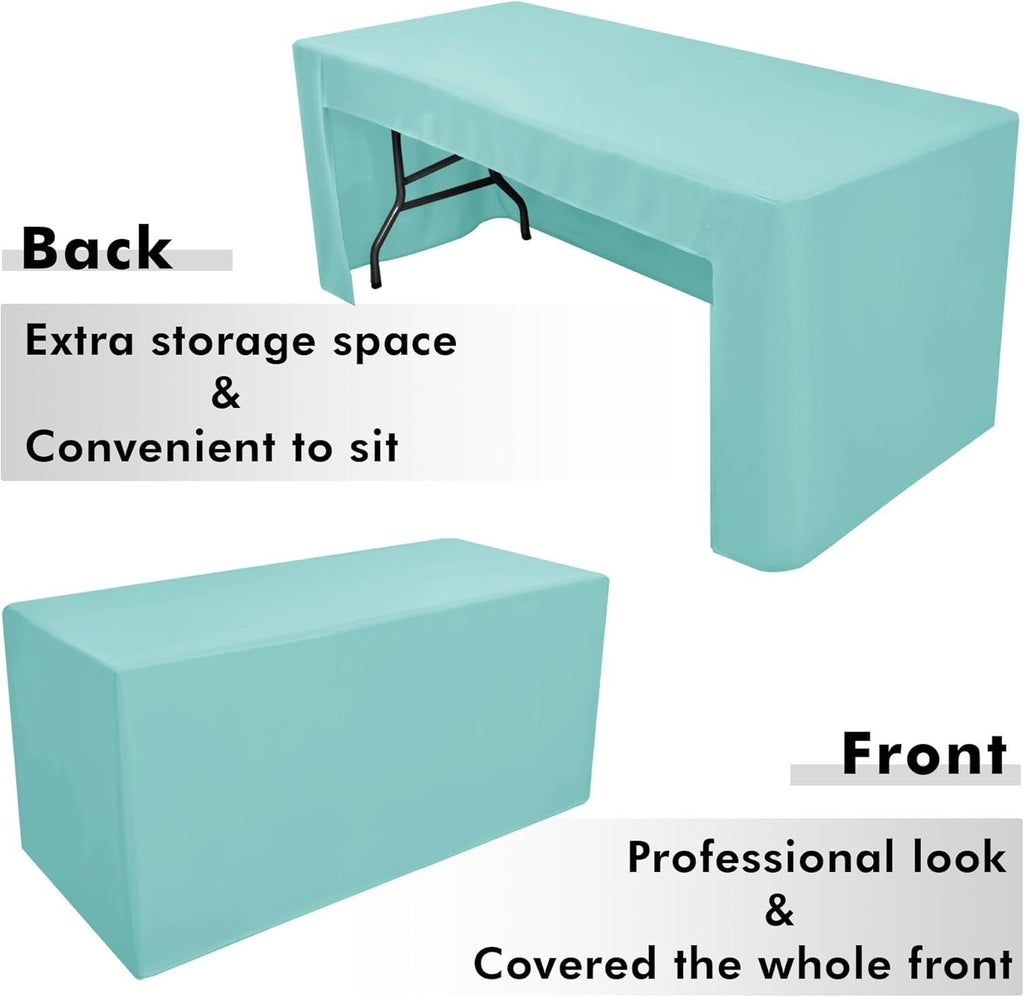 2 Pack Aqua 6ft Table Cloth Back Folding Table Cover Washable Fabric and Wrinkle Resistant Table Cloth for Trade Show, Book Fair, Career Fair, Convention, Events
