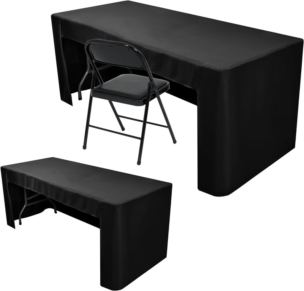 2 Pack Black Tablecloth Back Fitted Tablecloth Rectangle Table, Washable Fabric Trade Show Table Cover for Craft Show, Display, Parties, Wedding, Events