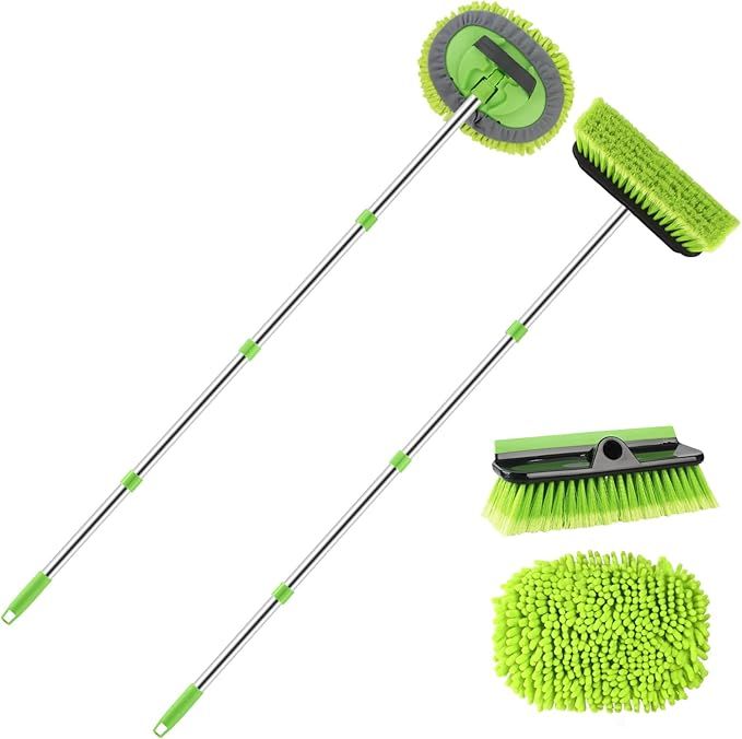 2 Pack Car Wash Brush with Long Handle  62" Microfiber Mop & Brush Combo