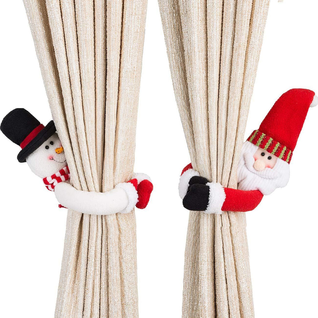 2 Pack Christmas Curtain Buckle Doll Santa & Snowman Creative Curtain Tieback Hold Back Fastener,Christmas Wine Bottle Topper for Xmas Holiday Home Window Decoration (Red and White)