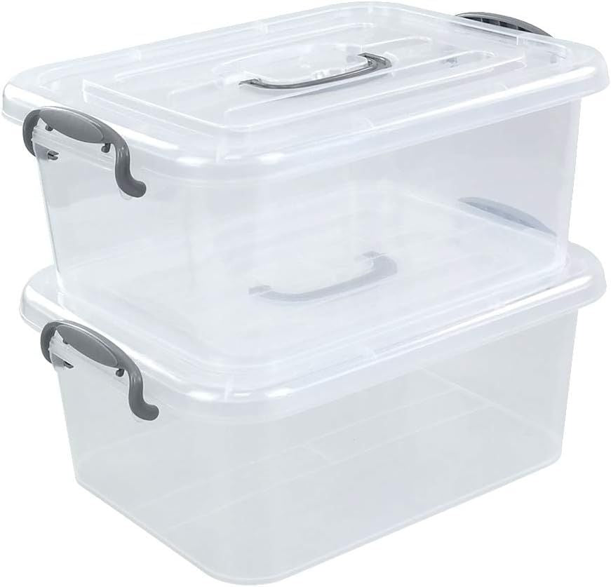 2-Pack Clear Storage Latch Box, Plastic Containers with Lids, 8 L
