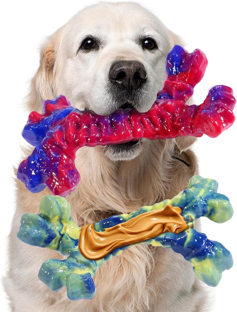 2 Pack Dog Toys for Aggressive Chewers, Indestructible Chew Toys for Dogs, Boredom and Stimulating Best Dog Toys for Medium/Large Breed Tough Bones for Teeth Cleaning and Training