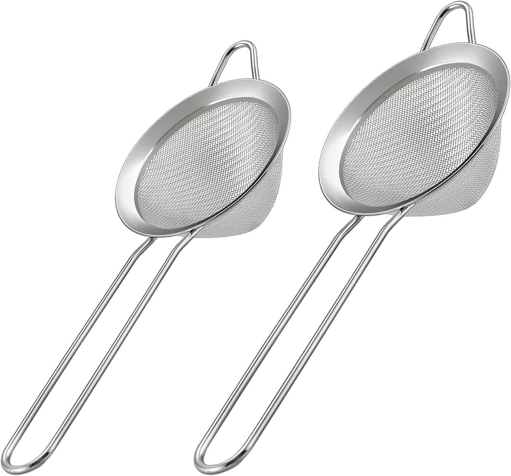 2 Pack Fine Mesh Strainer, Small Stainless Steel Sieves with Handles, for Steeping Loose Leaf Tea, Straining Cocktail, Juice and Sifting Flour, Powdered Sugar (2pcs-Conical)