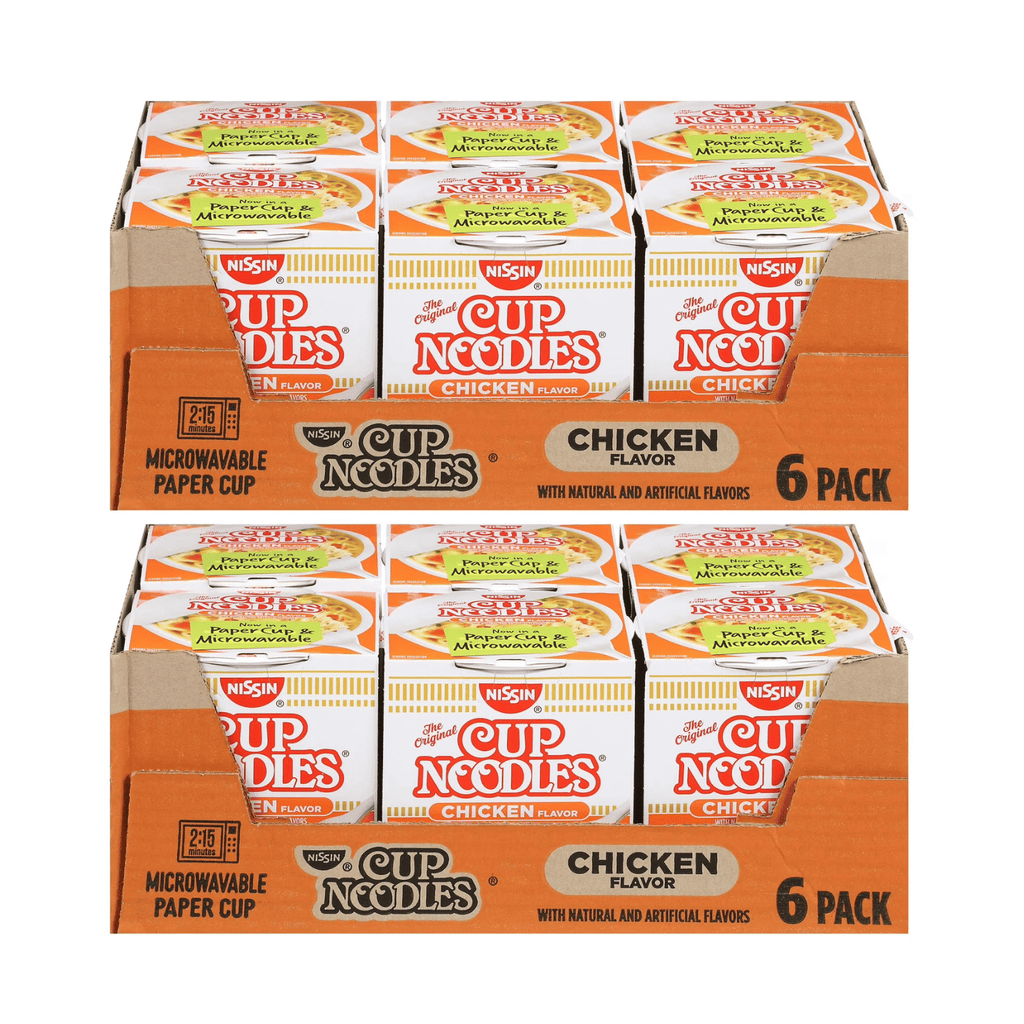 (2 pack) Foods Cup Noodles Ramen Noodle Soup, Chicken Flavor, 2.25 oz Cup, Shelf-Stable, 6 Pack