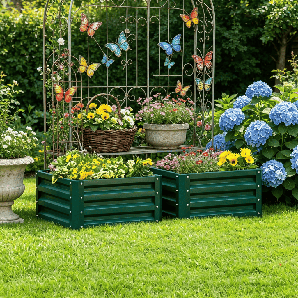 2-Pack Galvanized Steel Raised Garden Bed Rust-Resistant Metal Planter Box with Open Bottom for Easy Vegetable & Flower Growing