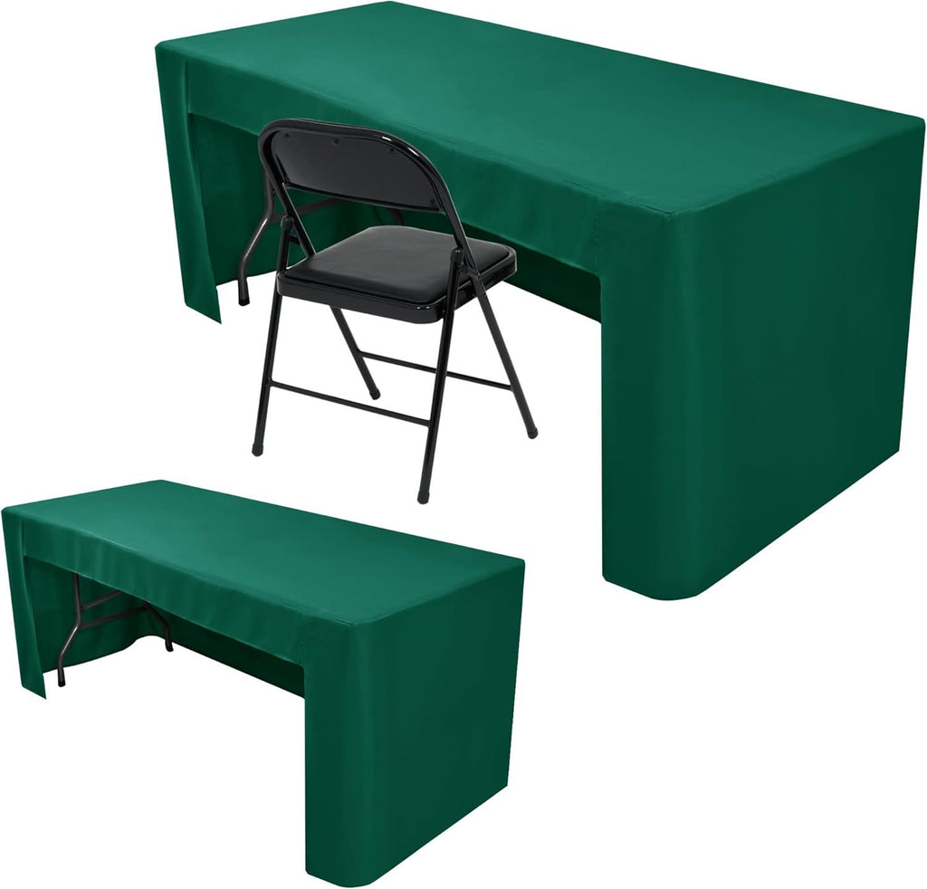 2 Pack Green 6ft Table Cloth Back Folding Table Cover Washable Fabric and Wrinkle Resistant Table Cloth for Trade Show, Book Fair, Career Fair, Convention, Events