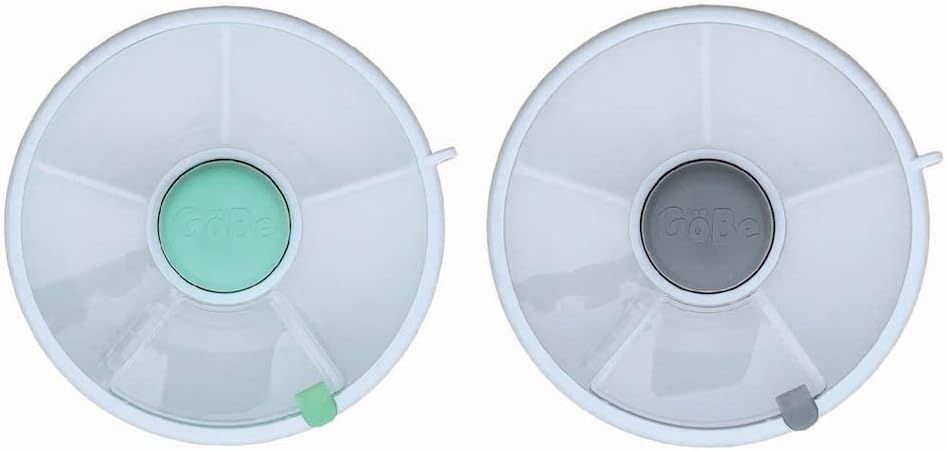 2 Pack Kids Snack Spinner - Grey/Teal - Reusable Snack Container with 5 Compartment Dispenser and Lid - Leakproof, Spill-Proof - for Toddlers, Babies, Home, Travel