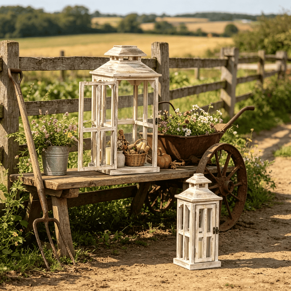 2 Pack Large 28'/20'' Rustic Wooden Lanterns - Natural Indoor/Outdoor Decorative Lighting No Glass Home Decor