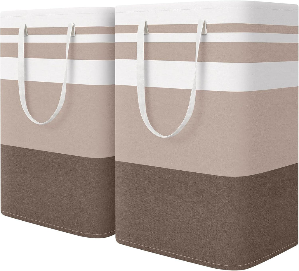 2-Pack Large Laundry Basket, Waterproof, Freestanding Laundry Hamper, Collapsible Tall Clothes Hamper with Extended Handles for Clothes Toys in the Dorm and Family (Brown, 75L)