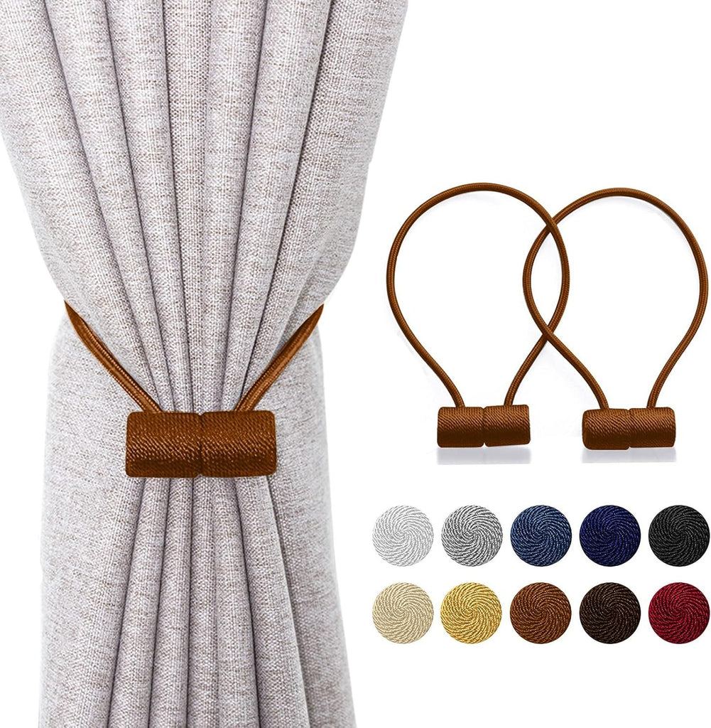 2 Pack Magnetic Curtain Tiebacks with Modern Strong Larger Magnets Decorative Curtain Drape Tie Holdbacks for Home Kitchen Office Window Sheer Blackout (Light Coffee)