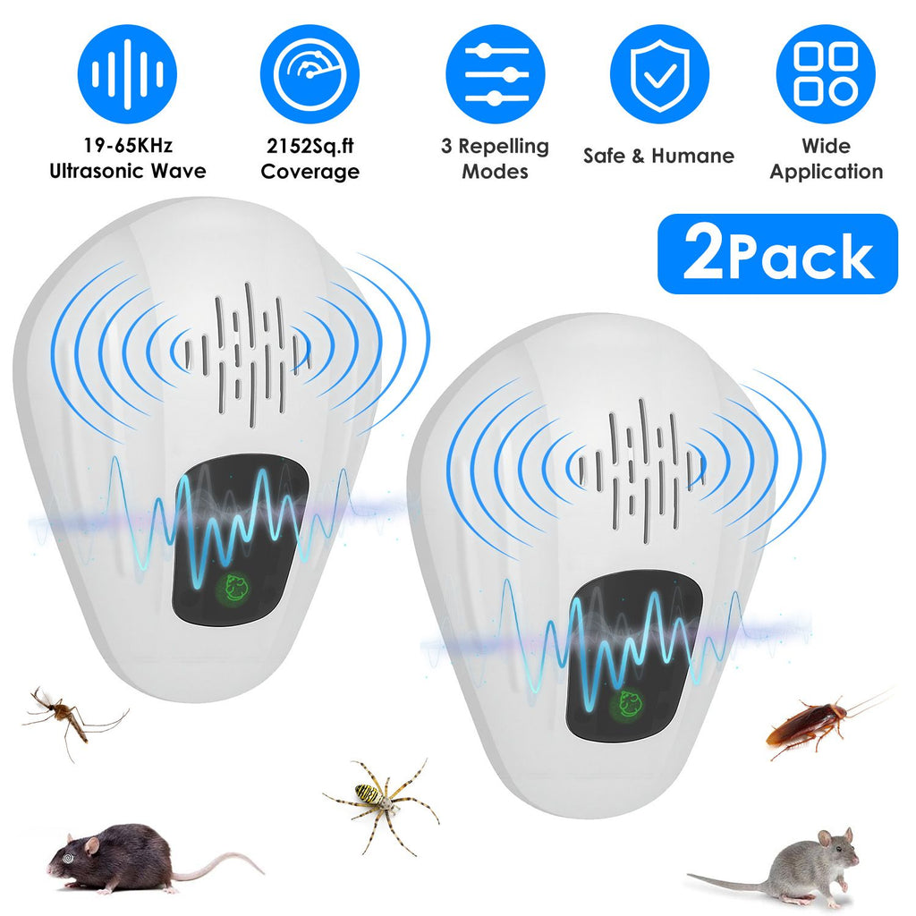 2 Pack Pest Control Device for Mosquitoes Cockroaches Rats Plug In Ultrasonic Insect Repellent Indoor for Bedroom Garage Warehouse Office
