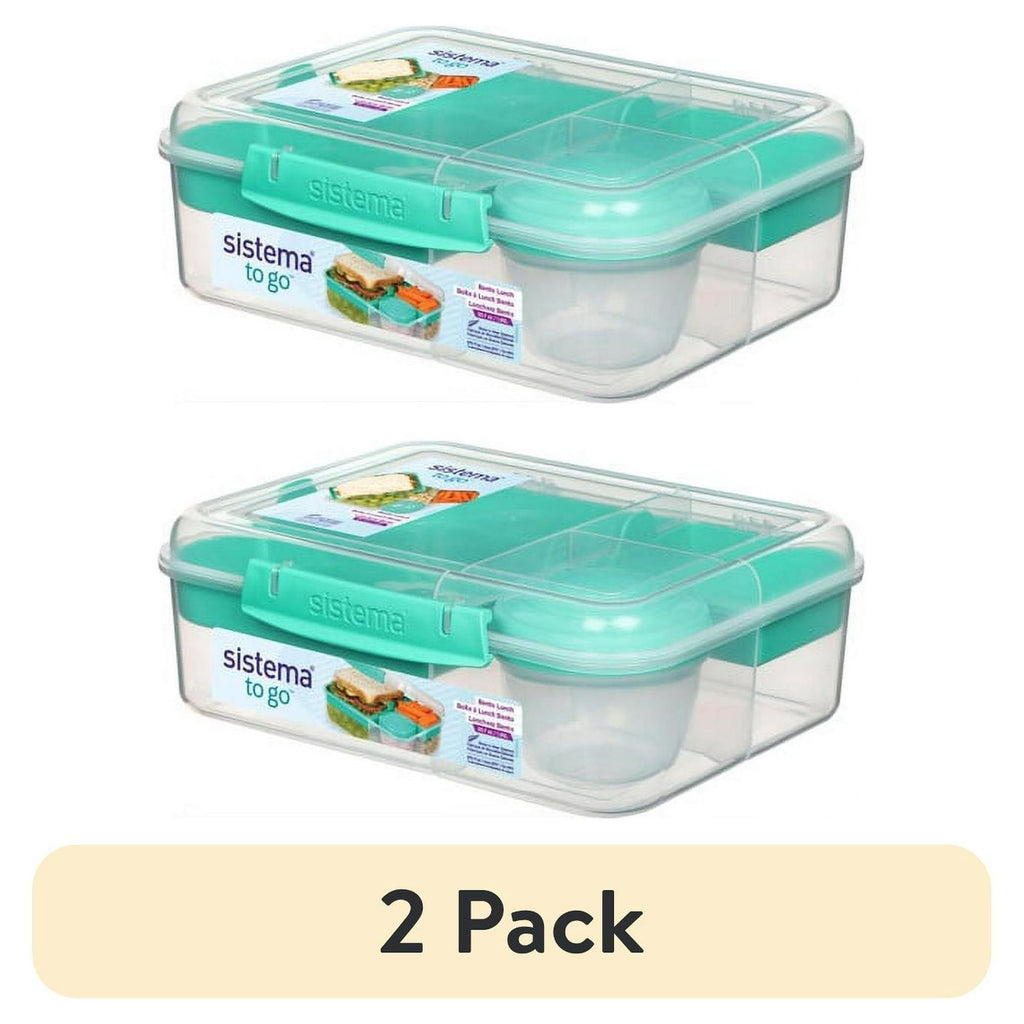 2 pack Plastic Rectangular Bento Lunch with Yogurt Pot