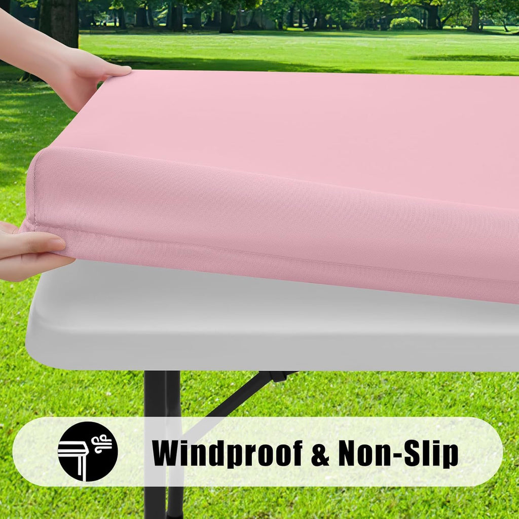 2 Pack Rectangle Picnic Table Cloth, Waterproof Elastic Fitted Tablecloths, Washable Polyester Rectangular Patio Table Cover for Camping, Indoor and Outdoor
