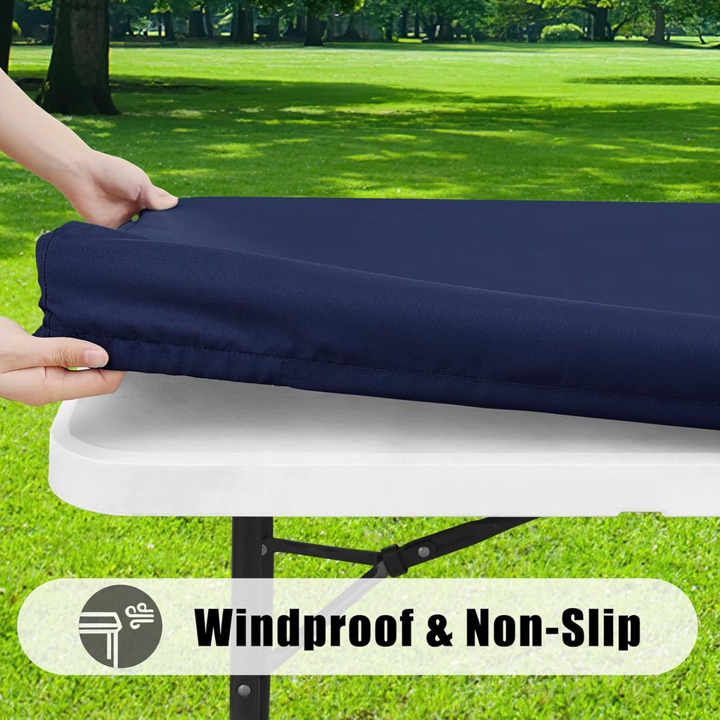 2 Pack Rectangle Picnic Table Cloth, Waterproof Elastic Fitted Tablecloths, Washable Polyester Rectangular Patio Table Cover for Camping, Indoor and Outdoor