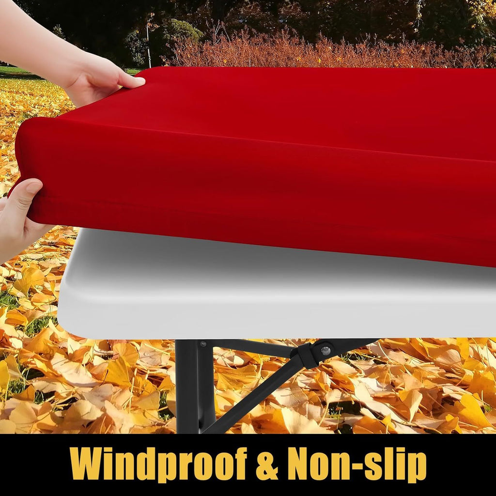 2 Pack Rectangle Picnic Table Cloth, Waterproof Elastic Fitted Tablecloths, Washable Polyester Rectangular Patio Table Cover for Camping, Indoor and Outdoor