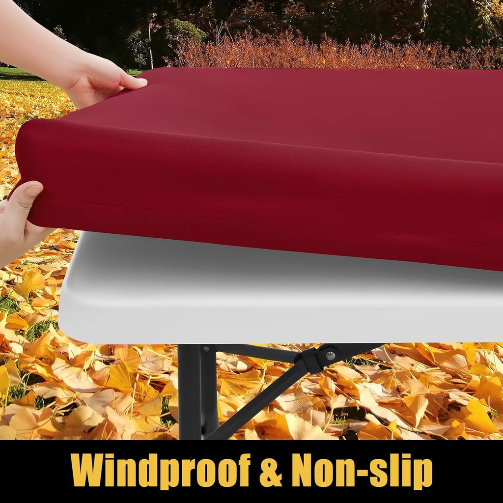 2 Pack Rectangle Picnic Table Cloth, Waterproof Elastic Fitted Tablecloths, Washable Polyester Rectangular Patio Table Cover for Camping, Indoor and Outdoor