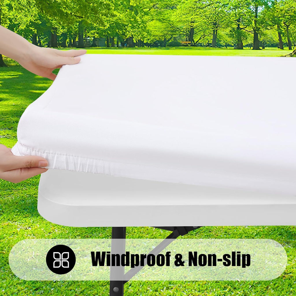 2 Pack Rectangle Picnic Table Cloth, Waterproof Elastic Fitted Tablecloths, Washable Polyester Rectangular Patio Table Cover for Camping, Indoor and Outdoor