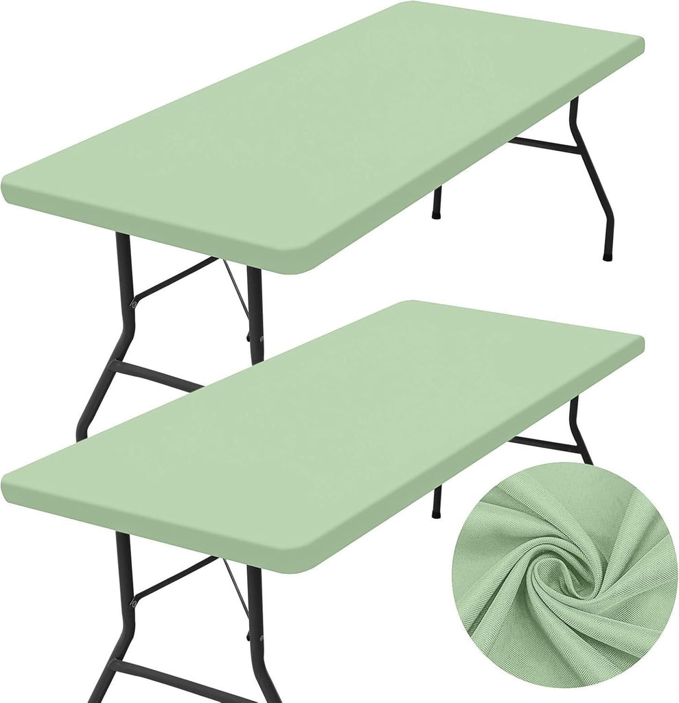 2 Pack Rectangle Table Cloth, Elastic Fitted Fabric Tablecloth Fits for 6 Foot Folding Tables, Washable Table Cover for Picnic,