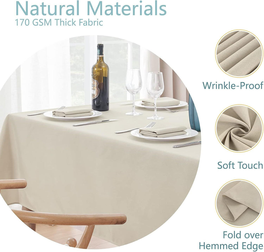 2 Pack Rectangle Tablecloth, 52x70 inch, Water Resistant Wrinkle Free Linen Textured Table Cloth Washable, Decorative Fabric Table Cover for Dining, Party and Camping, Beige