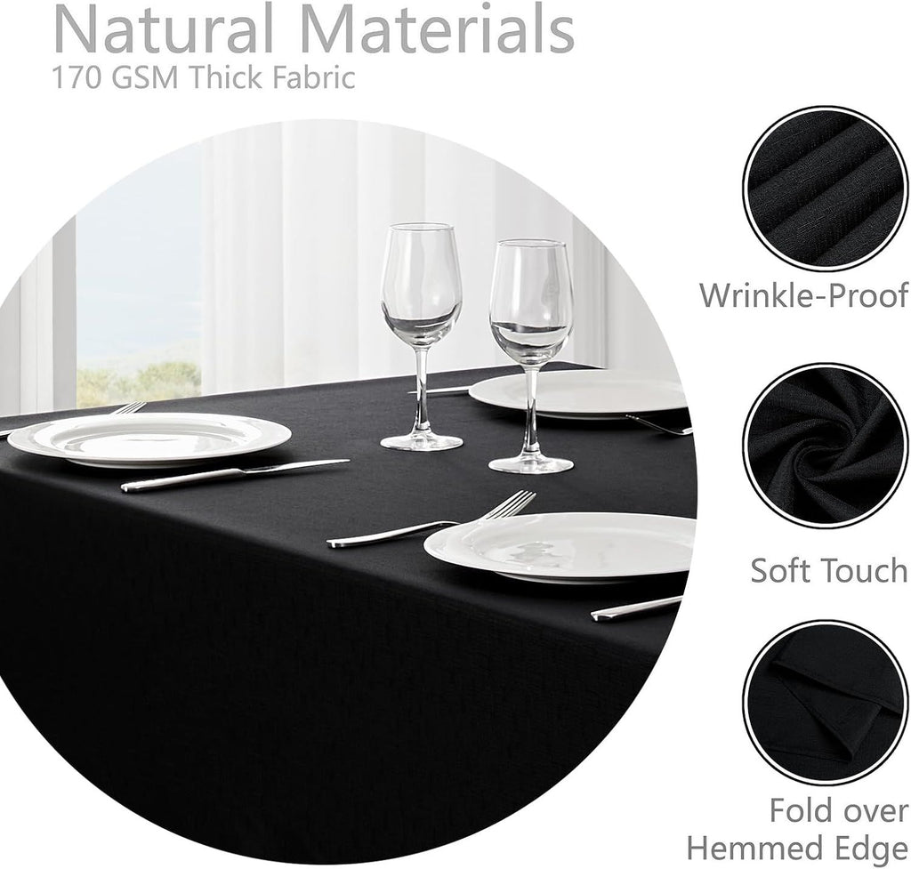 2 Pack Rectangle Tablecloth, 52x70 inch, Water Resistant Wrinkle Free Linen Textured Table Cloth Washable, Decorative Fabric Table Cover for Dining, Party and Camping, Black