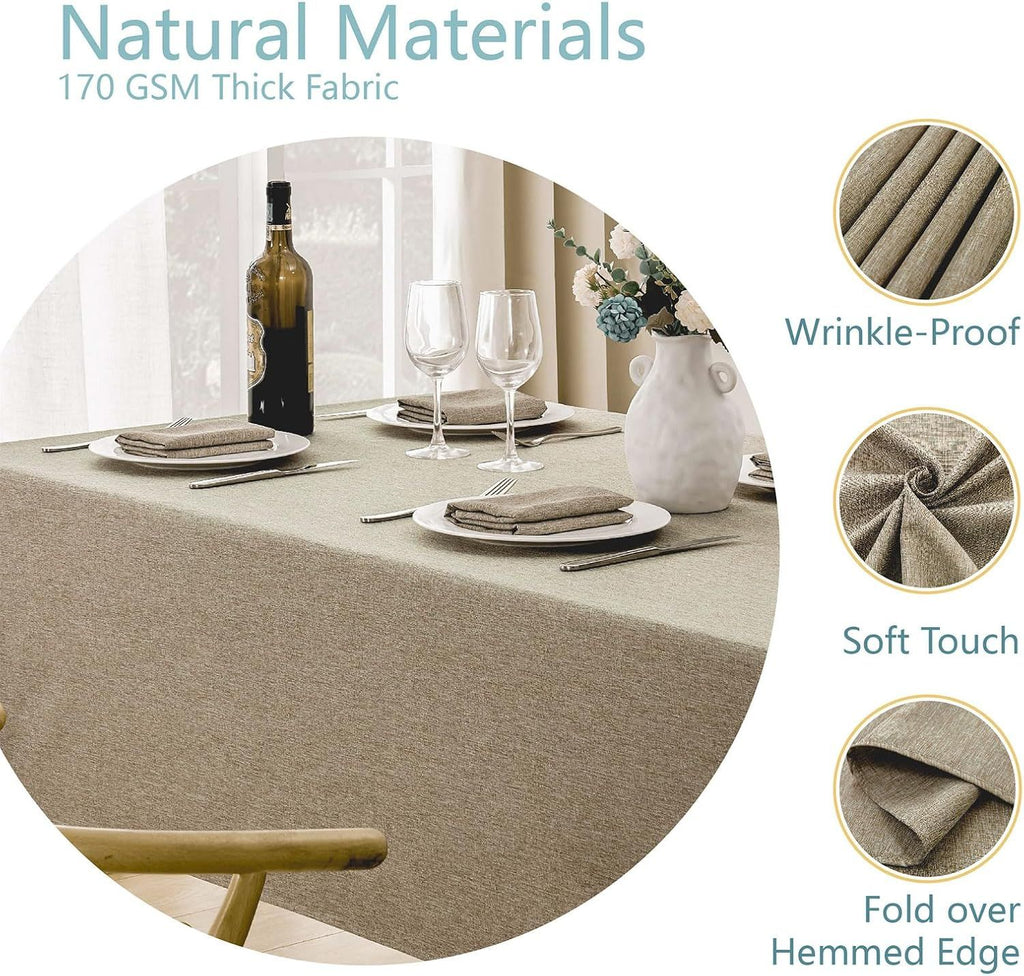 2 Pack Rectangle Tablecloth, 52x70 inch, Water Resistant Wrinkle Free Linen Textured Table Cloth Washable, Decorative Fabric Table Cover for Dining, Party and Camping, Mocha