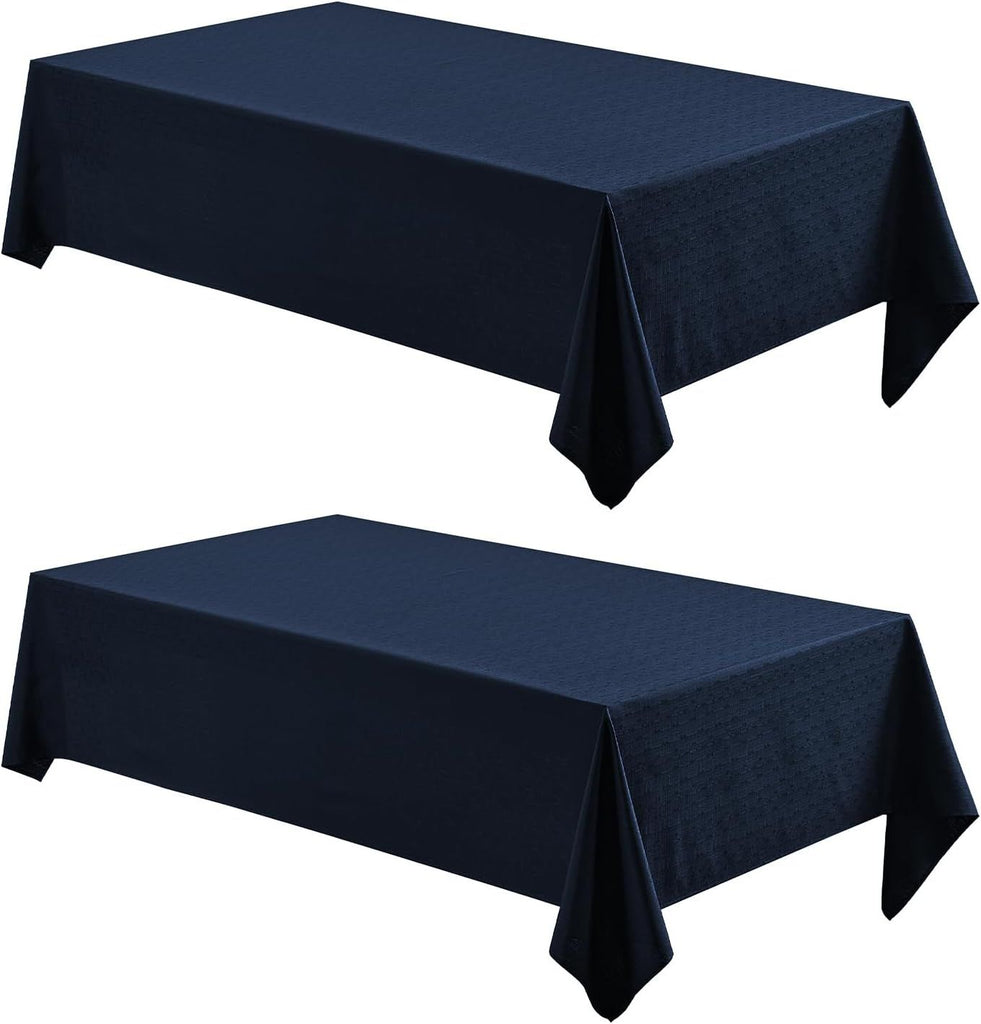 2 Pack Rectangle Tablecloth, 52x70 inch, Water Resistant Wrinkle Free Linen Textured Table Cloth Washable, Decorative Fabric Table Cover for Dining, Party and Camping, Navy Blue