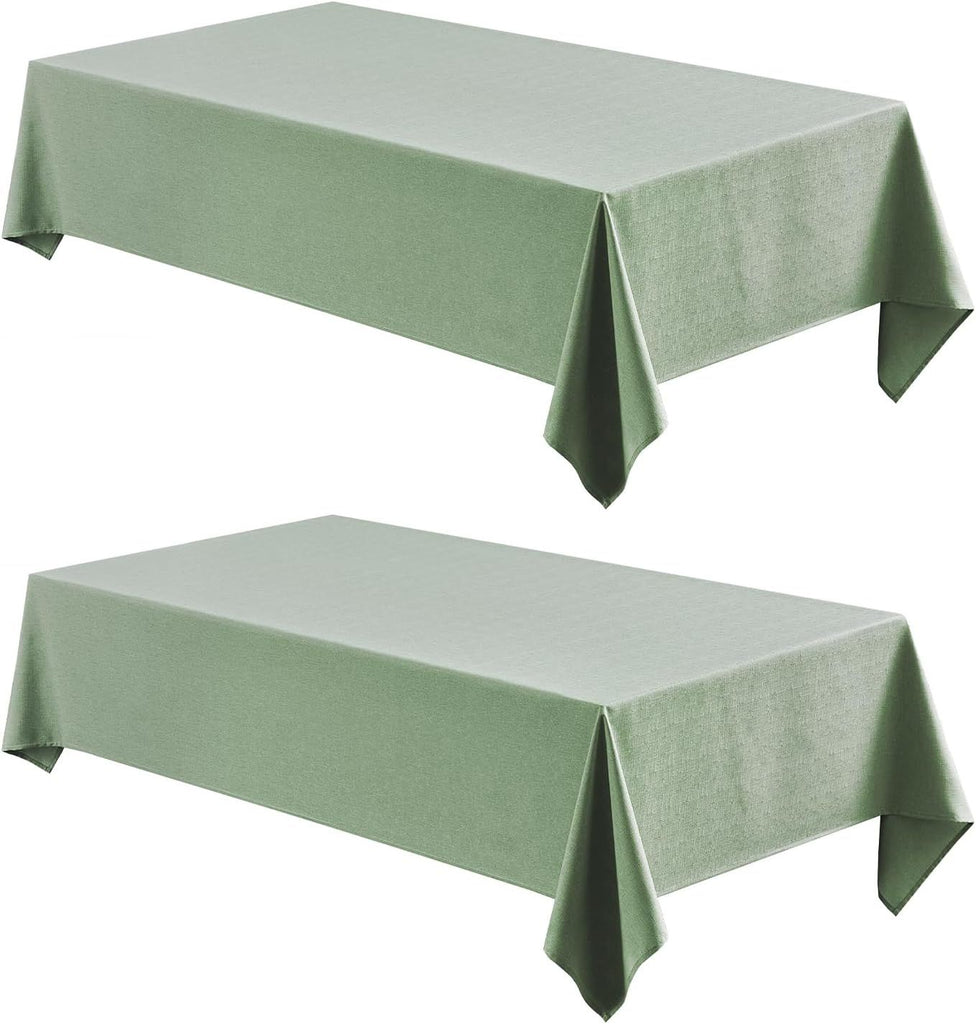 2 Pack Rectangle Tablecloth, 52x70 inch, Water Resistant Wrinkle Free Linen Textured Table Cloth Washable, Decorative Fabric Table Cover for Dining, Party and Camping, Sage Green