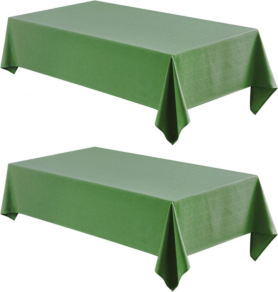 2 Pack Rectangle Tablecloth, 60x84 inch, Water Resistant Wrinkle Free Linen Textured Table Cloth Washable, Decorative Fabric Table Cover for Dining, Party and Camping, Green