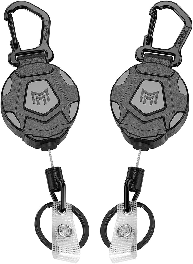2-Pack Retractable Keychain, Heavy Duty Carabiner Badge Holder, Tactical ID Badge Reel Key Chain with 31.5' Steel Retractable Cord, 8.0 oz