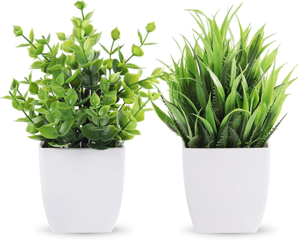 2 Pack Small Fake Plants Artificial Potted Plants for Table Desk Home Bathroom Office Decor