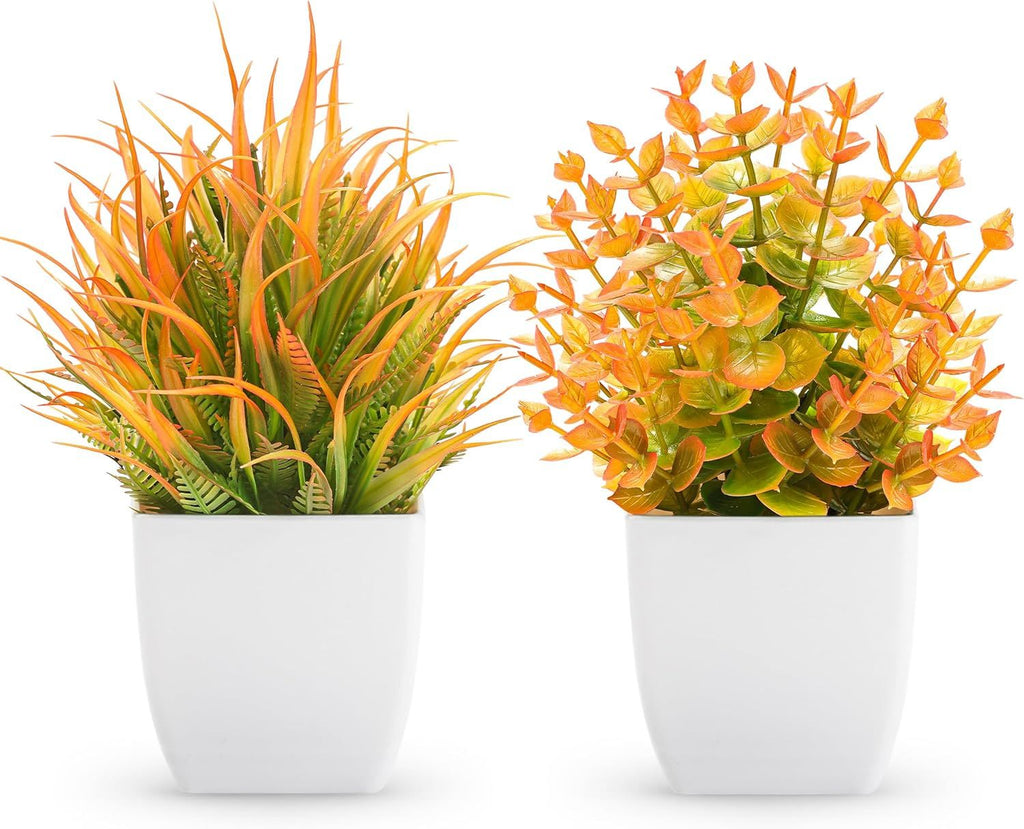 2 Pack Small Fall Fake Plants Artificial Potted Plants Fall Table Office Decor for Home Desk Bathroom Decoration