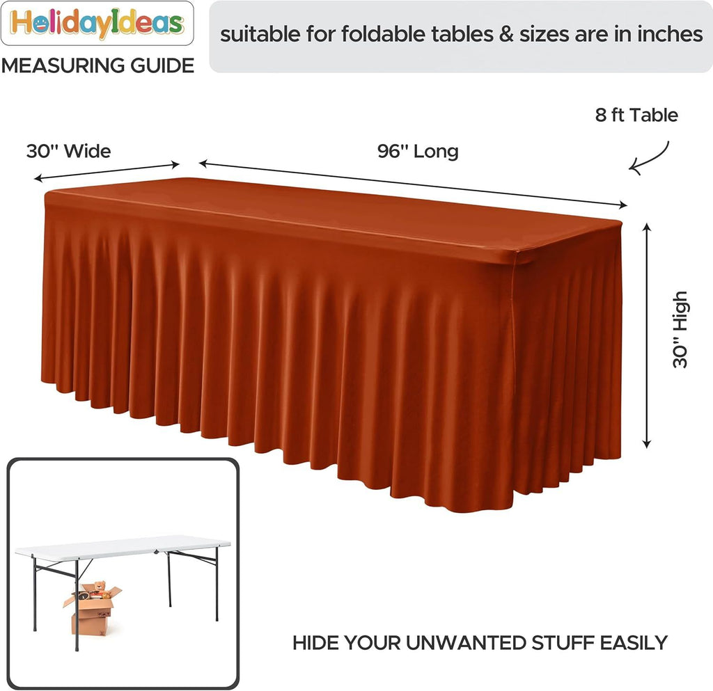 2 Pack Spandex Tablecloths for 8 Foot Table, Fitted Stretch Table Skirts 30x96 Inch, Wrinkle-Free Floor Length Tablecloths for Thanksgiving Decor, Banquets Events,Rust