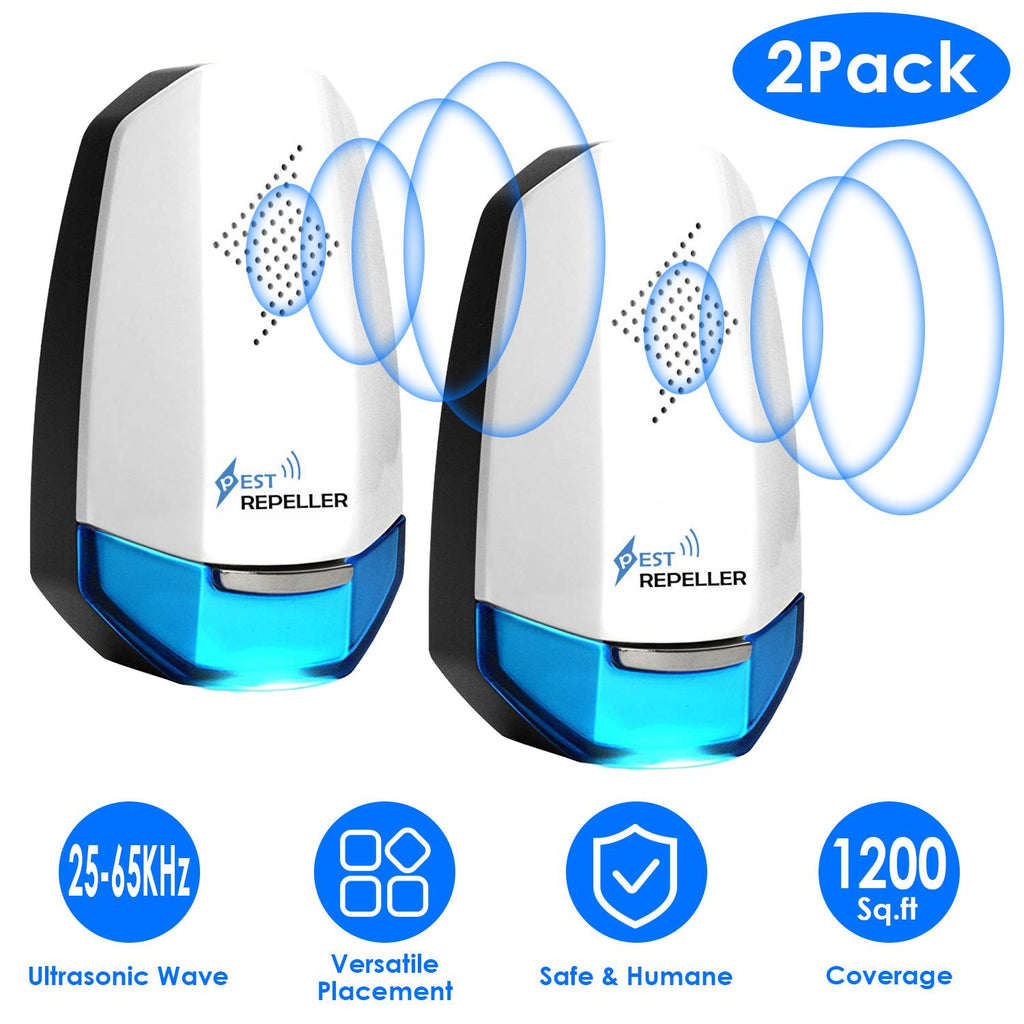 2 Pack Ultrasonic Pest Repeller with Night light Plug In Pest Mice Repellent Indoor Roach Bed Bug Mouse Rodent Mosquito Killer for Bedroom Garage Warehouse Office