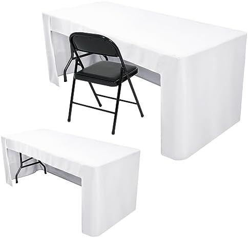 2 Pack White Fitted Table Covers for 6 Foot Rectangle Tables-Open Back Table Cover Washable Table Cloth for Christmas, Parties, Wedding, Banquet, Jewelry Shows, Craft Fair, Trade Show