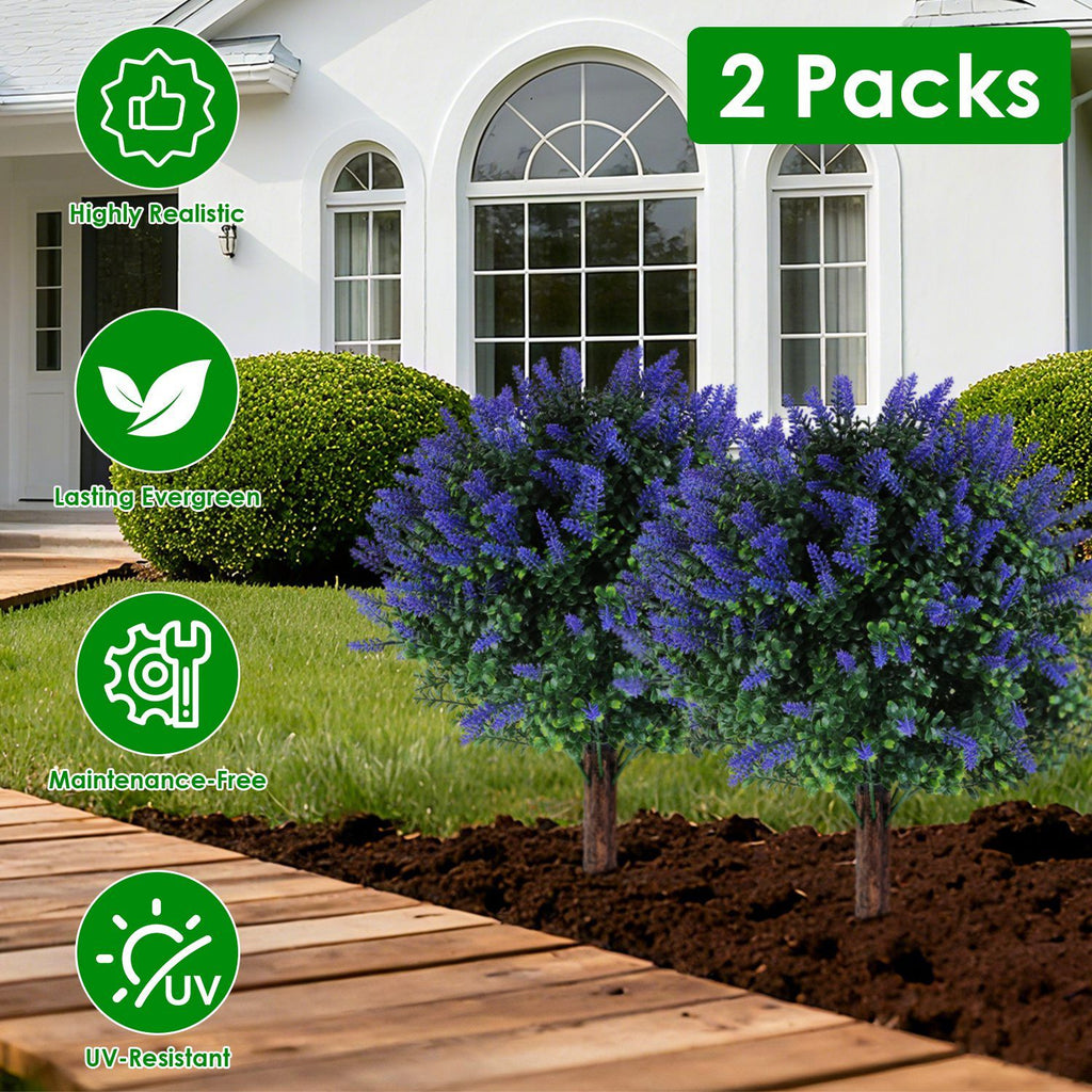 2 Packs Artificial Topiary Ball Trees UV Resistant Artificial Shrubs Fake Plants Evergreen Artificial Bush with Ground Spike for Indoor Outdoor Front Porch Garden