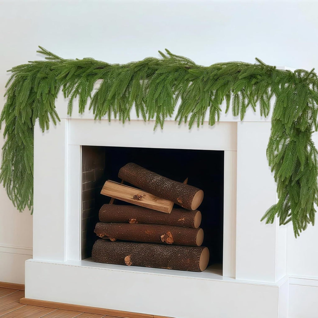 2 Pcs 6FT Christmas Garland, Christmas Decorations, Real Touch Norfolk Pine Garland
