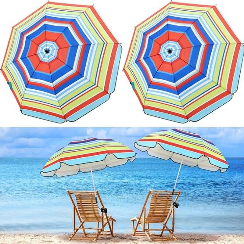 2 Pcs Automatic Chair Umbrella with Universal Clamp 44" UPF 50+ Portable Clamp on Beach Chair Adjustable Wheelchair Umbrella for Outdoor Patio Parasol
