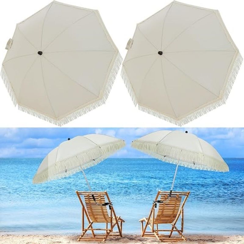 2 Pcs Automatic Chair Umbrella with Universal Clamp 44" UPF 50+ Portable Clamp on Beach Chair Adjustable Wheelchair Umbrella for Outdoor Patio Parasol