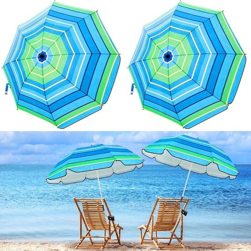 2 Pcs Automatic Chair Umbrella with Universal Clamp 44" UPF 50+ Portable Clamp on Beach Chair Adjustable Wheelchair Umbrella for Outdoor Patio Parasol