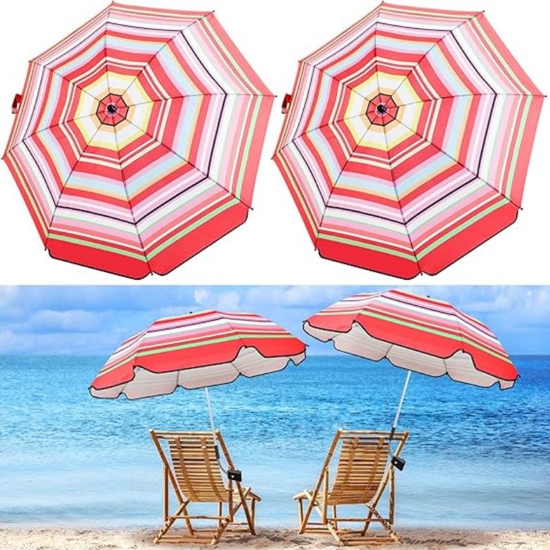 2 Pcs Automatic Chair Umbrella with Universal Clamp 44" UPF 50+ Portable Clamp on Beach Chair Adjustable Wheelchair Umbrella for Outdoor Patio Parasol