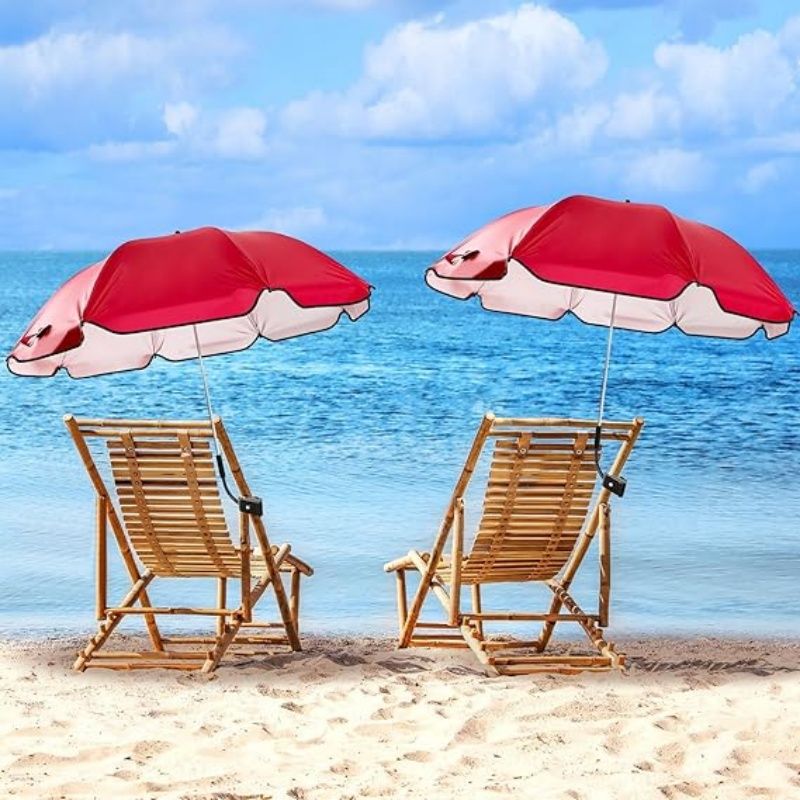 2 Pcs Automatic Chair Umbrella with Universal Clamp 44" UPF 50+ Portable Clamp on Beach Chair Adjustable Wheelchair Umbrella for Outdoor Patio Parasol