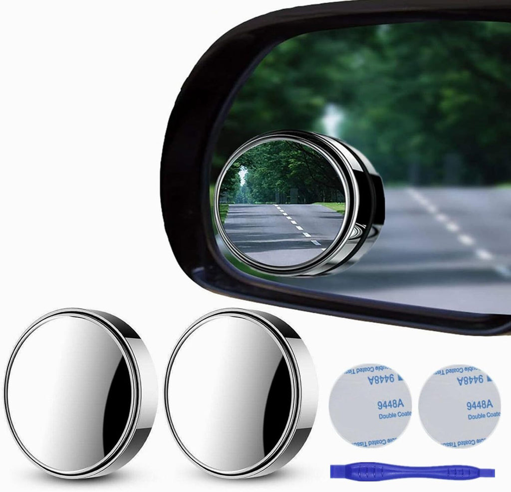 2 pcs Blind Spot Mirrors, 2" Round HD Glass Convex 360° Wide Angle Side Rear View Mirror with ABS Housing for Cars SUV and Trucks, Silver, Pack of 2