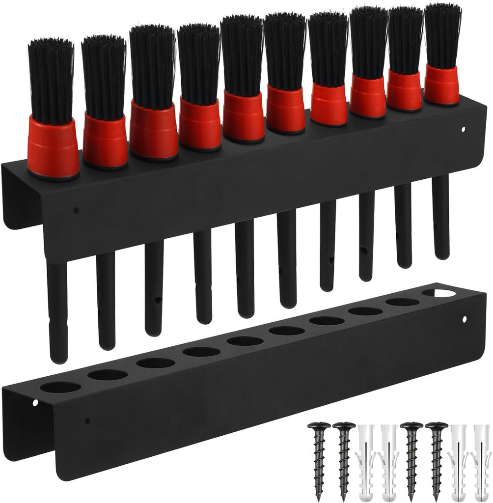 2 Pcs Detailing Brush Holder 10 Holes Car Detailing Organizer Wall Mounting Rack with Hardware Auto Supplies Car Accessories for Garage Workshop