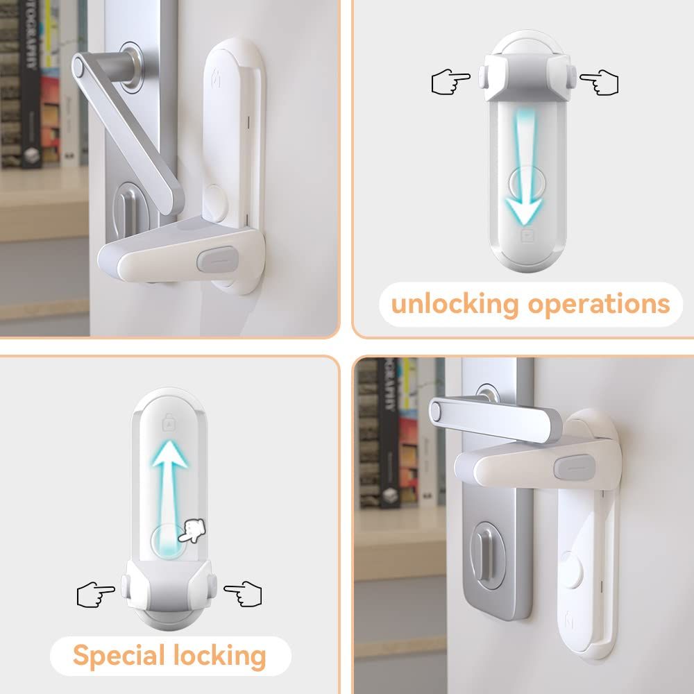 2 Pcs Door Lever Locks for Childproof & Pet proof, Door Handle Locks for Toddlers, Baby Safety Locks for Toddlers