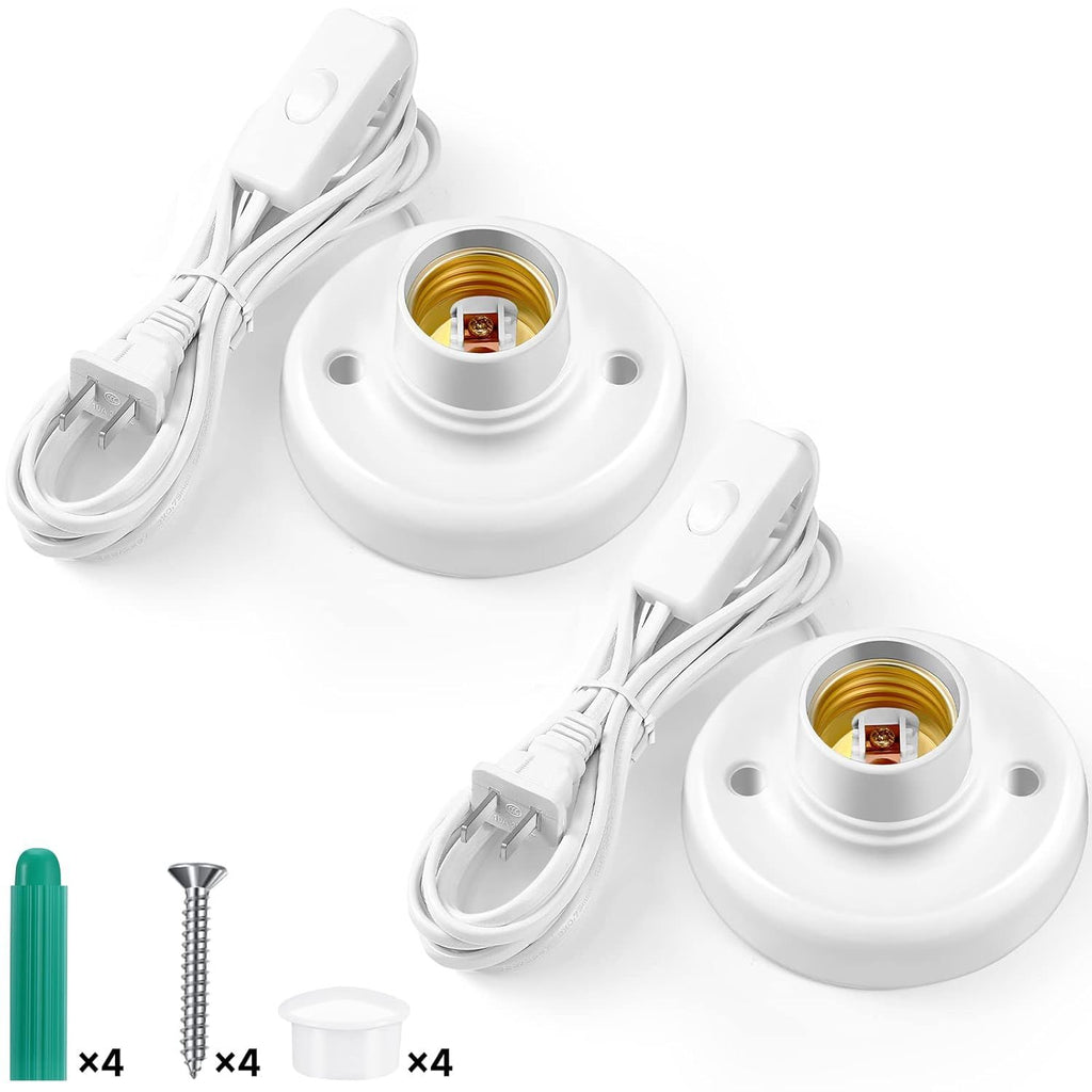 2 Pcs Light Socket with Cord Light Bulb Base E26/ E27 Lamp Base Desktop 9.84 ft Screw Socket with On/Off Switch