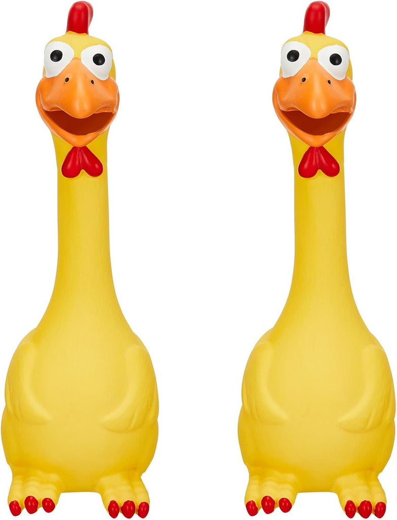 2 Pcs Rubber Chicken Squeaky Dog Toy 11 Inches Horse Toys Latex Reduce Separation Anxiety Screaming Chicken Toy for Small, Medium or Large Horse Pet (Yellow)