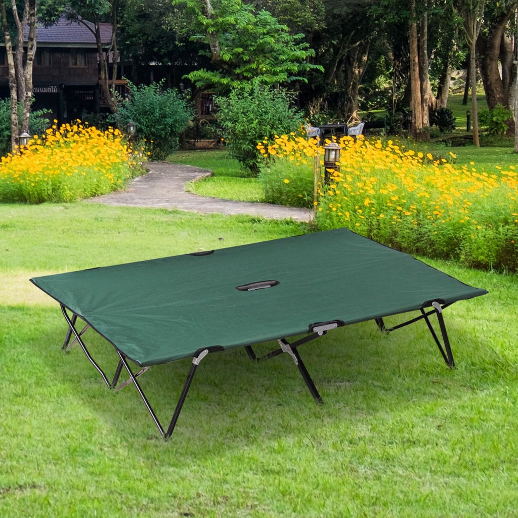 2 Person Folding Camp Cot for Adults, 50" Wide Outdoor Portable Sleeping Cot with Carry Bag, Elevated Camping Bed, Green