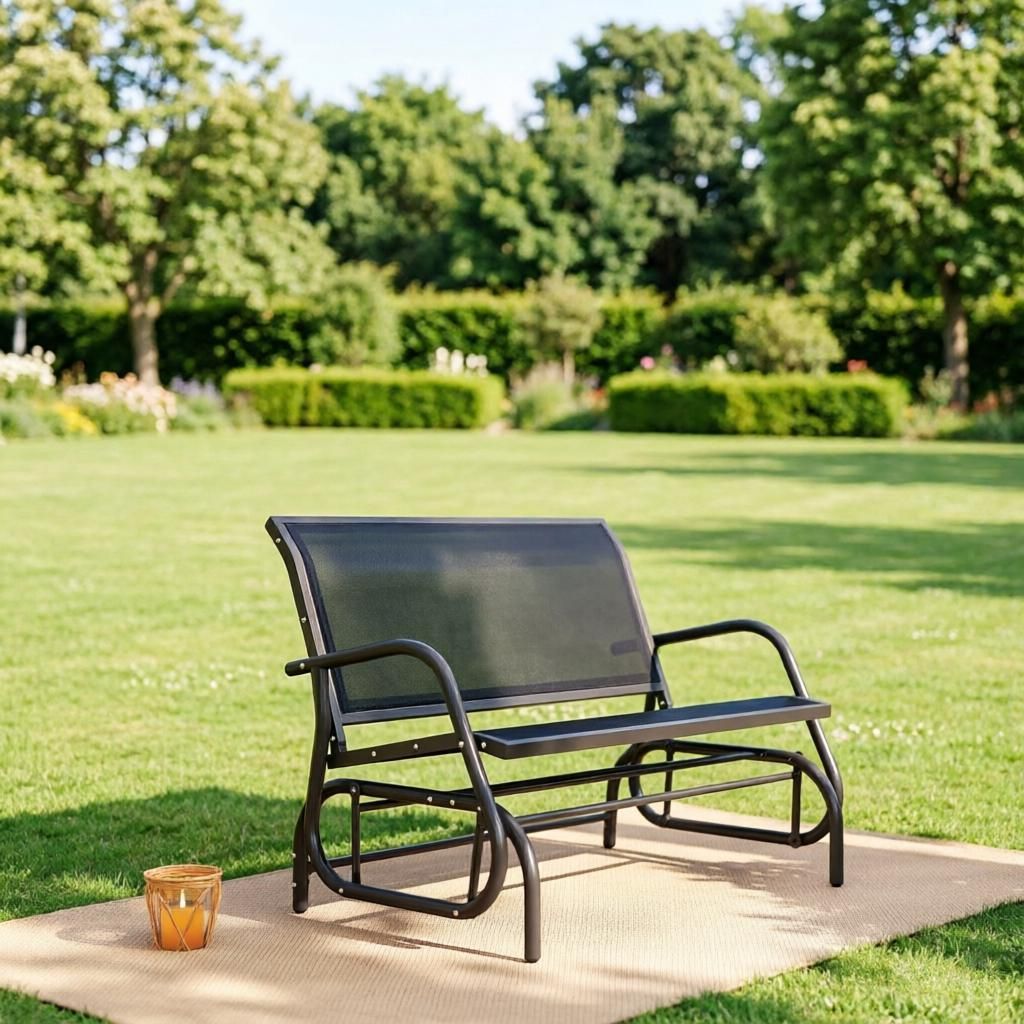 2-Person Outdoor Glider Bench Patio Double Swing Rocking Chair Powder Coated Steel Frame for Backyard Garden Porch Black