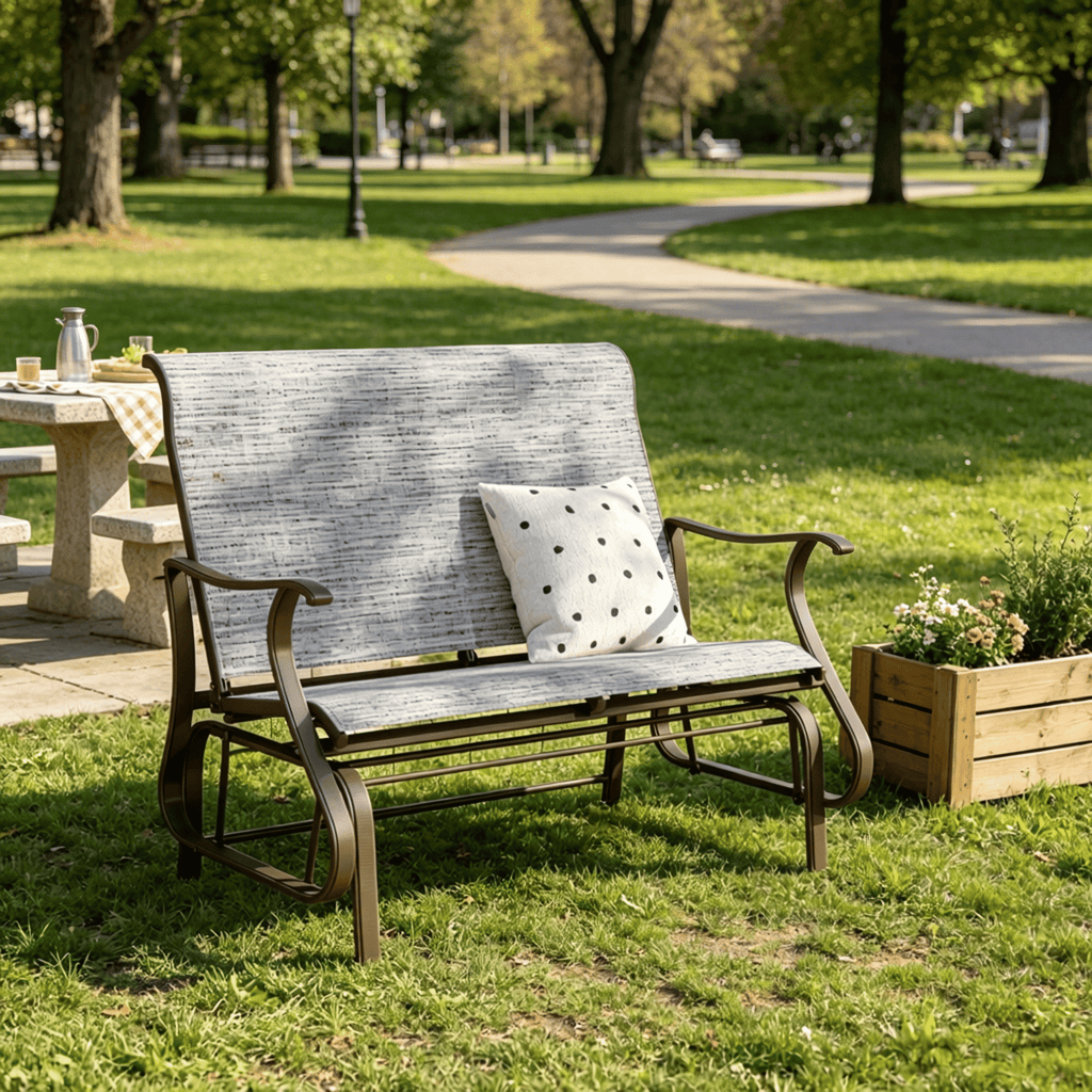 2-Person Outdoor Glider Bench Patio Loveseat Chair for Backyard Lawn Garden Mixed Gray