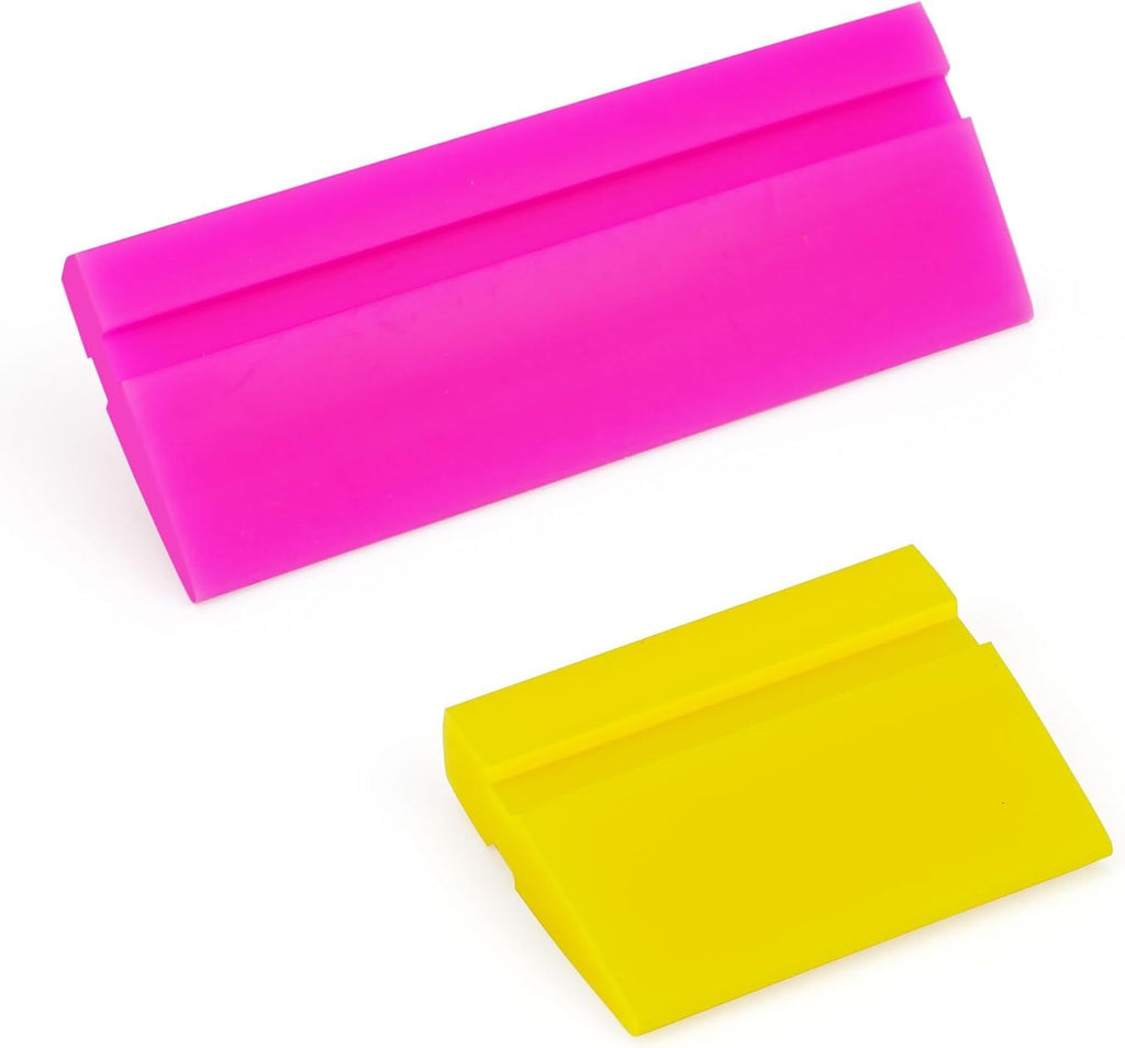 2-Piece DIY Squeegee Set - Soft Silicone Window Tint Squeegee for Glass, Mirror, Shower - (pink4.7in x 1.9in, yellow2.4in x 1.9in)